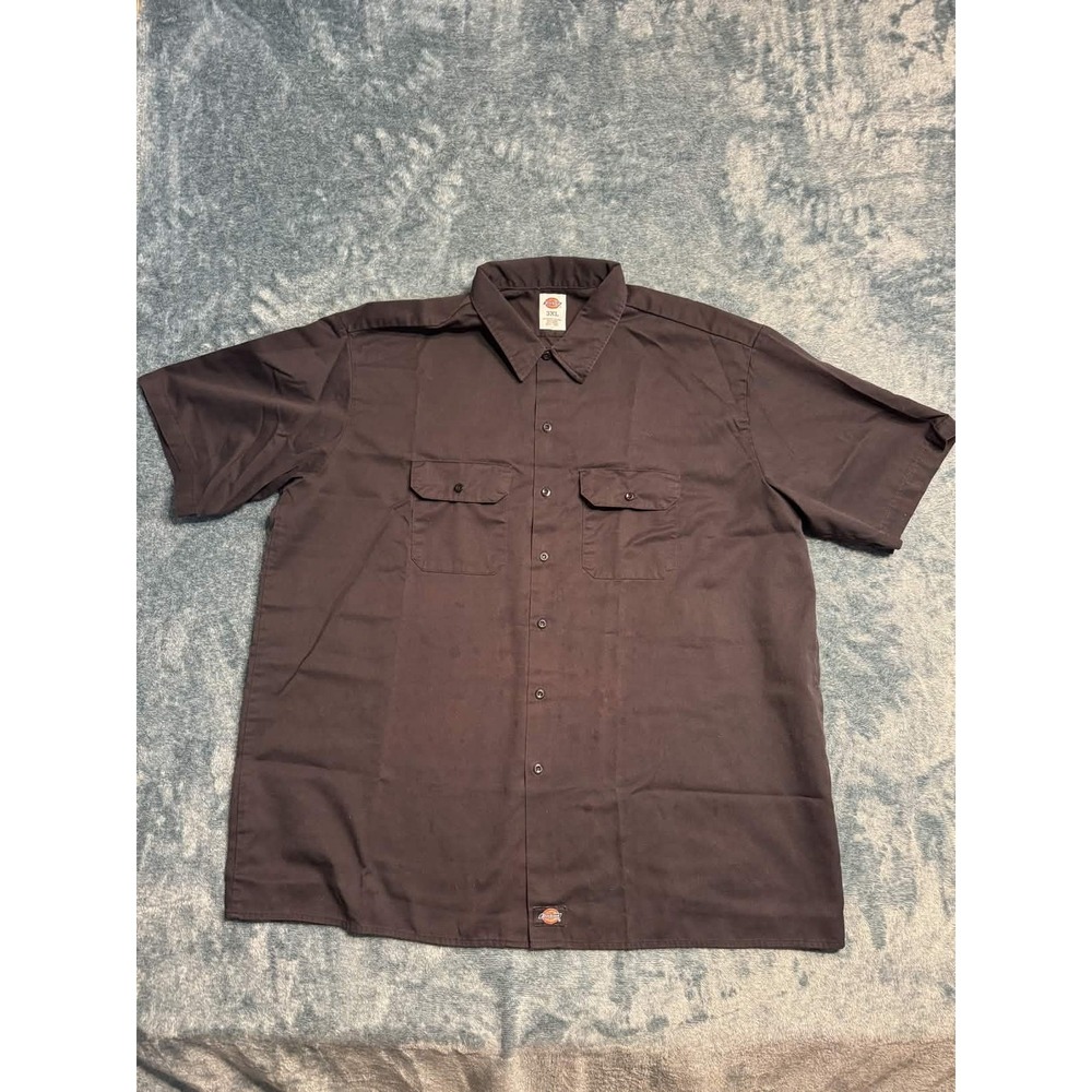 Dickies Mens Short Sleeve Button Up Work Shirt 3XL Dark Brown Twill Logo Pockets